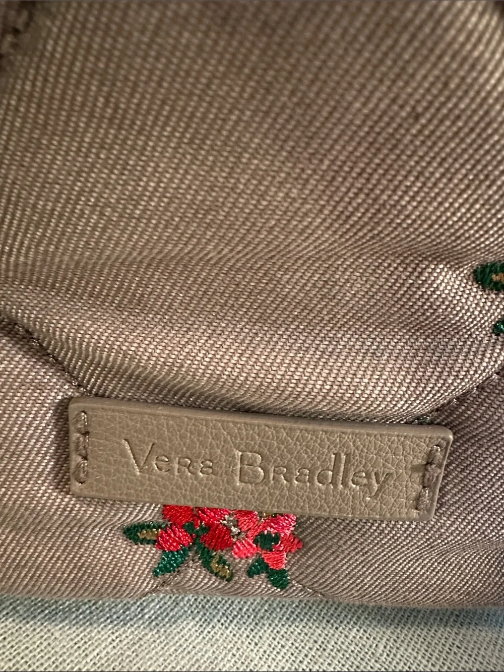 Vera Bradley Quilted Crossbody Bag in Light Gray with Floral Embroidery